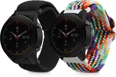 kwmobile Horlogebandjes geschikt voor Xiaomi Watch S4/S4 Sport/S3/S2/Watch S1 Active/Redmi Watch 5 Active - 2 x Nylon Smartwatch bandje in zwart / meerkleurig.