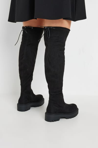 Yours Overdeknie Laarzen Met Strikdetail Aan De Achterkant In Een Extra Brede Pasvorm In Zwart Imitatiesuèdesize 37EEE