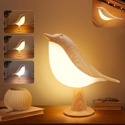 MUPOO Nachtlampje Kinderen Touch Bediening -bedlampjes leeslampjes Vogel-Draadloze Tafellamp Oplaadbaar & Dimbaar - 3 Lichtkleuren -Aromatherapie Functie - Sfeerverlichting Houtnerf Design-2 stuks