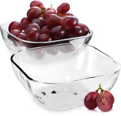 KADAX Glazen kom, vierkante slakom van robuust glas, slakom in 3 verschillende maten, vaatwasmachinebestendige glazen kom, transparante fruitschaal (16 cm, set van 2)