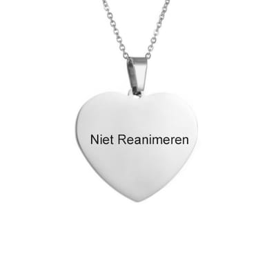 Gegraveerde Niet Reanimeren Ketting - Niet Reanimeren Penning - Do Not Resuscitate - Gegraveerd - Hart - Hartje - Roestvrij Staal - RVS - Verstelbaar - Zilverkleurig