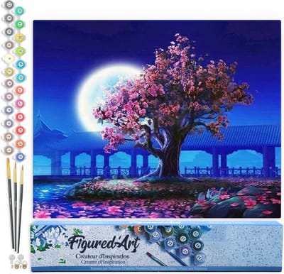 Figured'Art Schilderen op Nummer Volwassenen canvas Boom en grote maan - Handwerk acrylverf Kit DIY Compleet - 40x50cm zonder frame