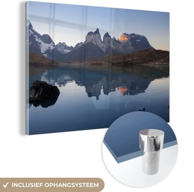 ® Glasschilderij 180x120 cm - Schilderij acrylglas - Meer - Bergen - Chili - Foto op glas - Muurdecoratie woonkamer - Wanddecoratie slaapkamer - Schilderijen