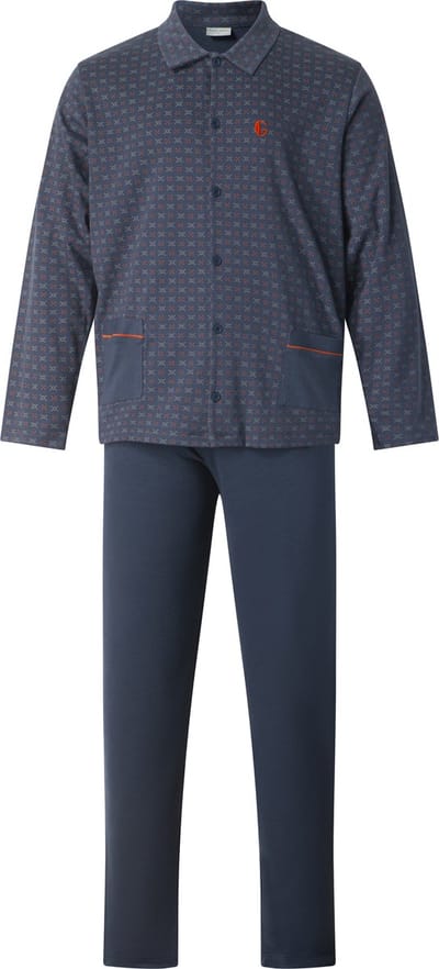 Gentlemen - aangeruwde klassieke heren pyjama 114296 met doorknoop - warm interlock - donkerblauw - maat M