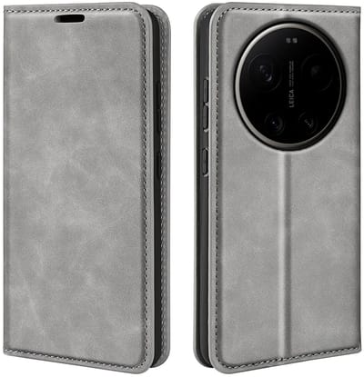 MobyDefend Hoesje - Geschikt voor Xiaomi 17 Ultra - Luxe Wallet Bookcase (Magnetische Sluiting) - Grijs