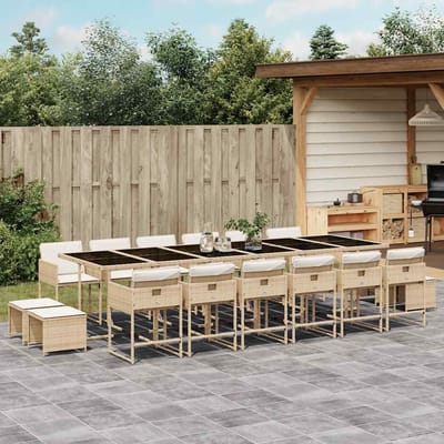 vidaXL - 17-delige - Tuinset - met - kussens - poly - rattan - beige