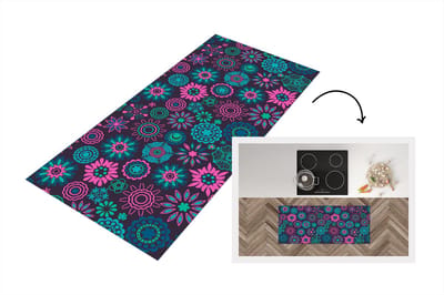 Keukenloper - Loper keuken - Neon - Bloemen - Patronen - 120x50 cm - Keukenloper vinyl