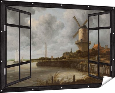 Gards Tuinposter Doorkijk De Molen bij Wijk bij Duurstede - Jacob van Ruisdael - 180x120 cm - Tuindoek - Tuindecoratie - Wanddecoratie buiten - Tuinschilderij