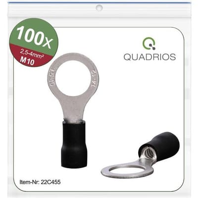 Quadrios 22C455 Ringkabelschoen Dwarsdoorsnede (max.): 4.0 mm² Schachtdiameter: 10.5 mm Deels geïsoleerd Zwart 1 set(s)