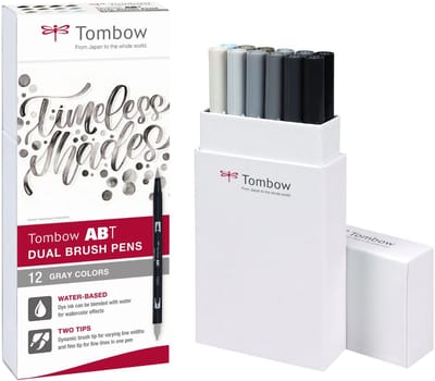Tombow ABT Dual Brush Tekenpennen - Brushpennen - Grijze kleuren - Set van 12 stuks