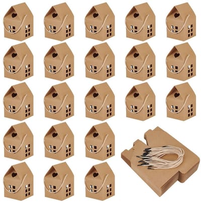Dailygoods- Geschenkdozen 50 Pack - Opvouwbare Cadeauverpakking - Bruin Papier - Huisvormig - Kersttraktatie Dozen - Bruiloft Feestgunsten - Cadeauverpakkingen