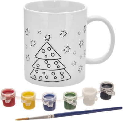 Kinderbeker met Verf Porselein Kerstboom 350 ml - Drinkbeker - Kinder Beker - Mok voor Kinderen - Kindermok - Beschilderen