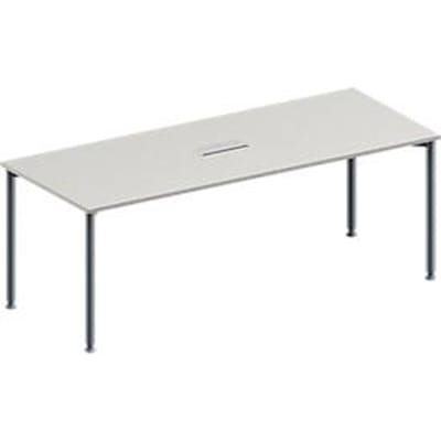 Schäfer Shop Genius Vergadertafel MODENA FLEX, in hoogte verstelbaar, 3-voudige contactdoos, rechthoekige vorm, 4-poot ronde buis, B 2000 x D 800 mm, lichtgrijs