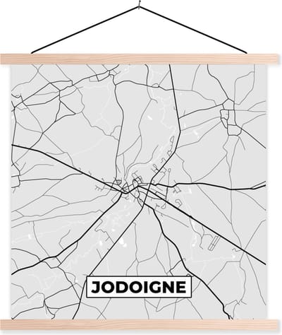 Posterhanger incl. Poster 40x40 cm - Schoolplaat - Zwart Wit – België – Plattegrond – Stadskaart – Kaart – Jodoigne - Textielposter - Blanke latten - Stadskaart
