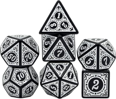 Dobbelstenen Set 7-delig – Wit Zwart D20 D12 D10 D8 D6 D4 – Voor RPG & Tafelspellen