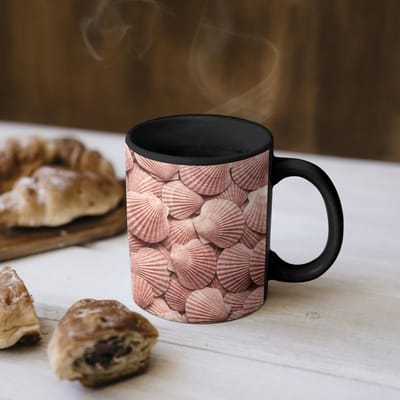 Magische Mok - Foto op Warmte Mokken - Koffiemok - Schelpen - Patroon - Roze - Magic Mok - Beker - 350 ML - Theemok