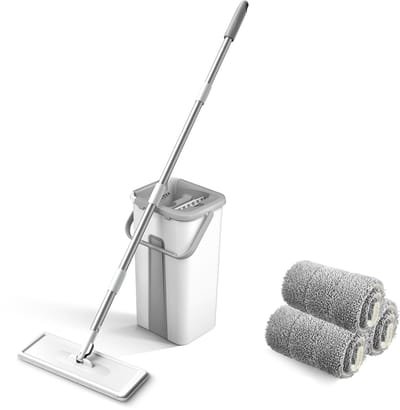 Microvezel Vloermop met Emmer – Zelfuitwringende Mop met Wasbare Mopdoek – 360° Draaibare Vloerreiniger