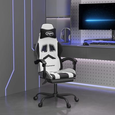 vidaXL - Gamestoel - draaibaar - met - voetensteun - kunstleer - zwart - en - wit