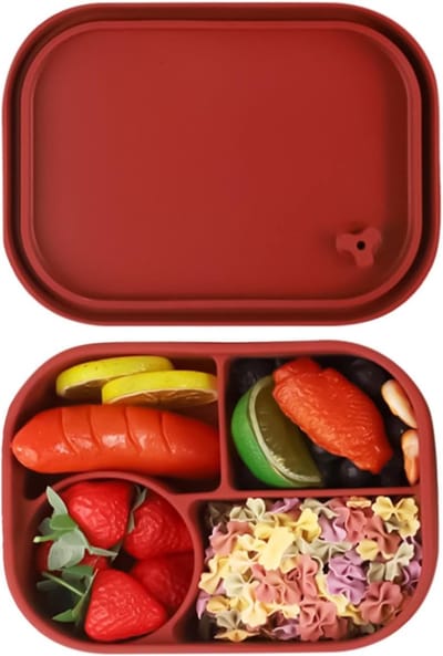 Lunchbox - lunchboxen - lunchbox volwassenen - lunchbox kinderen - lunchbox met vakjes - Lekvrije siliconen snackbox met 4 compartimenten - Draagbare lunchbox voor volwassenen - voor werk, reizen, maaltijdvoorbereiding