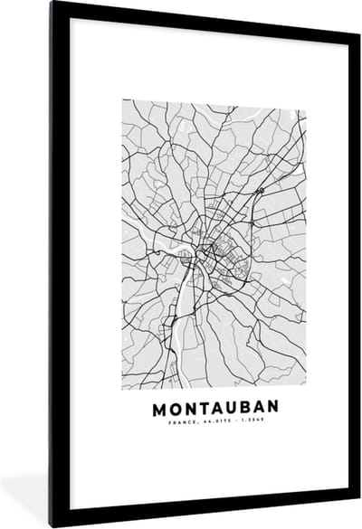 Fotolijst incl. Poster - Frankrijk - Montauban - Stadskaart - Plattegrond - Kaart - 80x120 cm - Posterlijst