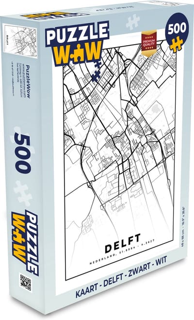 Puzzel Kaart - Delft - Zwart - Wit - Legpuzzel - Puzzel 500 stukjes