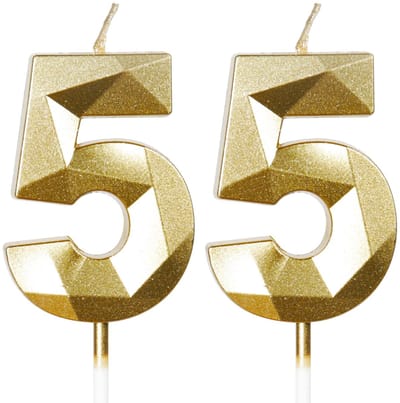 55e Verjaardag Kaarsen, Gouden Nummer 55 Gelukkige Verjaardag Kaarsen, Taart Topper Decoraties voor Verjaardagsfeestje, Huwelijksverjaardag Viering Levering