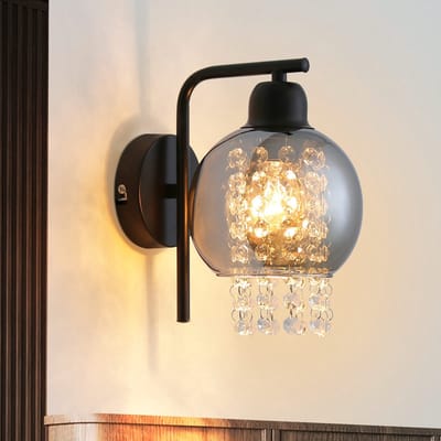 NETTLIFE Wandlamp E27 - Kristal - Rookgrijs - Modern Binnen Wandverlichting - Glazen Bol Design - Hallamp Max.40W - voor Slaapkamer | Bed | Woonkamer | Trappenhuis-excl. lichtbron