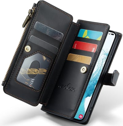 Hoesje geschikt voor Samsung Galaxy S22 Plus - ZipCase Book Cover Case Kunstleer Obsidiaan Zwart