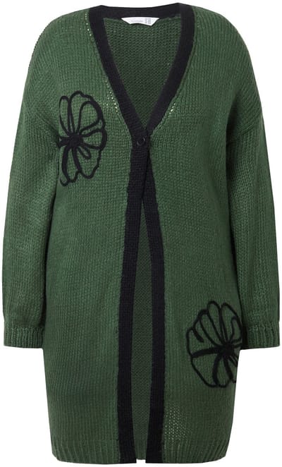 MIAMODA - Dames - Lang vest straight fit bloemenborduursel - Donkergroen - Maat 46+