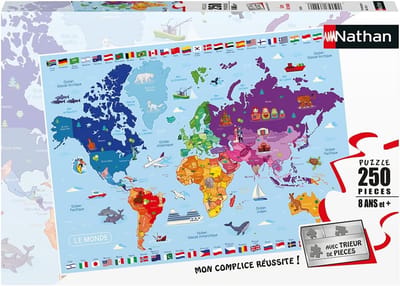 Wereldkaart Kinderpuzzel - 250 Stukken - Geschikt voor Jongens en Meisjes vanaf 8 Jaar - Duurzaam en Onderwijsrijk