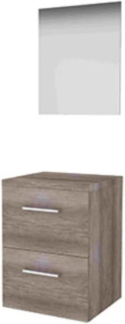 Basic-Line Ultimate 46 Badkamermeubelset - 50 x 46 cm - Met Grepen - 2 Lades - Wastafelblad - Spiegel met Indirecte LED Verlichting - Scotch Oak