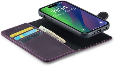 CaseMania Bookcase hoesje geschikt voor Apple iPhone 15 - Effen Paars - Leer - 2-in-1 Magnetisch Uitneembaar Design - Compatible met MagSafe