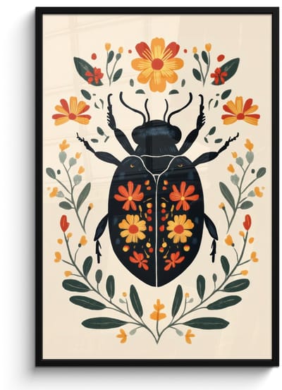 Poster in lijst - Fotolijst 80x120 cm - Posters - Bloemen - Oranje - Planten - Sierlijk - Posterlijst zwart - Decoratie - Wanddecoratie woonkamer - Muurdecoratie slaapkamer