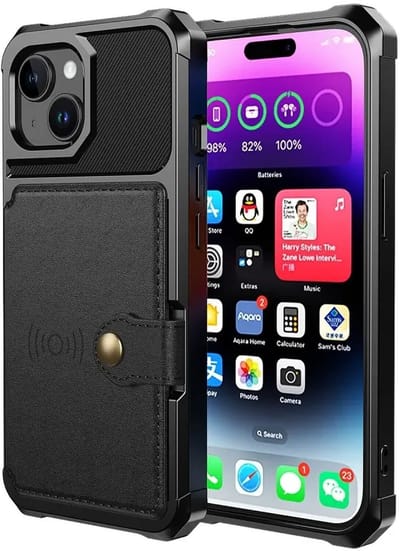 Portemonnee Hoesje Geschikt voor de Apple iPhone 15 Plus - Back Cover met Pasjeshouder - Telefoonhoesje voor Pinpas - Kaarthouder op Achterkant - Case met Magneet voor Auto Houder Zwart