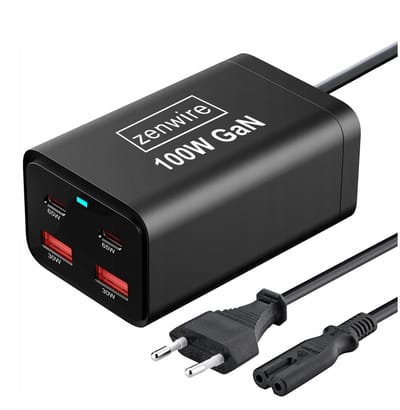 Zenwire YMS-608 - Netvoeding Oplader - 100W GaN Cube III - AC Kabel - 2x USB-C - 65W - 2x USB-A - 1,4 m AC-kabel - Power Delivery 3.0 - Quick Charge 4.0 - Meerdere apparaten tegelijk opladen