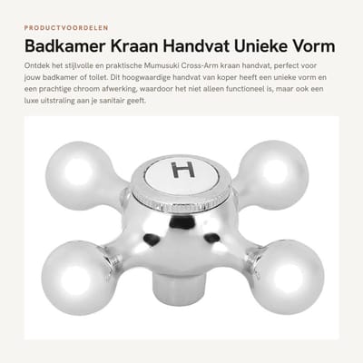 Dailygoods- Kraanhandvat Verchroomd - Badkamer/Kraan - Koper - Binnendiameter 23,8 mm - Lichtgewicht 82 g - Duurzaam en Robuust