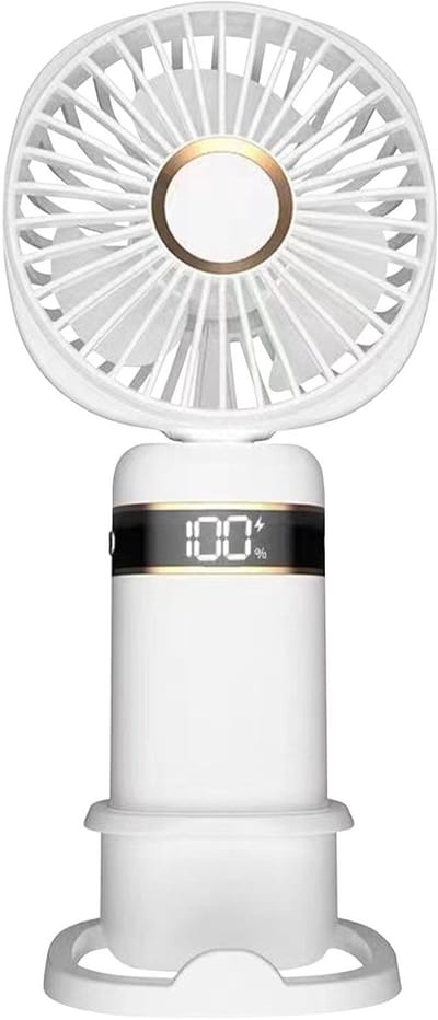 Handventilator - Wit - opvouwbaar - draagbaar - elektrisch - koude kompressor - USB-oplaadbaar - bureauventilator met 5 windsnelheden - LED-digitaal display en telefoonhouder.