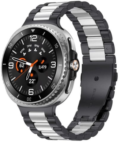 By Qubix - smartwatch bandje - Compatible Samsung bandje - Stalen schakelband - Zwart met zilver - Geschikt voor Samsung Galaxy Watch 9 (40/44mm) - Watch 8 (40/44mm) - Watch 8 Classic (46mm)