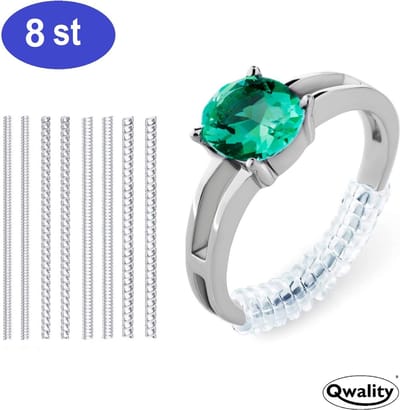 Ringverkleiner set 8 STUKS van 10 cm + GRATIS zilverwerk doekje - Ring Verkleiner Zilver - Ring Adjuster - Ideaal om een te grote ring weer passend te maken - Qwality®