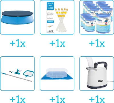 Zwembad Accessoirepakket voor Intex Easy Set Zwembad - 244x61 cm - Rond - Opblaasbaar - Met filterpomp - Intex - 28108GN - 6-delig