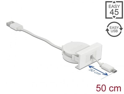 Delock Easy 45 Module USB 2.0 Retractable Cable USB Type-A to EASY-USB Type Micro-B white