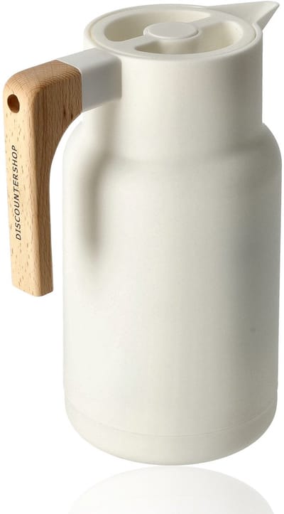 Thermoskan 1 Liter met Houten Handvat – Dubbelwandige Isoleerkan voor Koffie, Thee, Soep en Warm Water – Koffiekan / Thermosfles – Keukenaccessoires