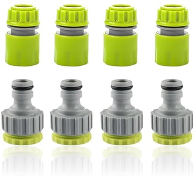 Hose connection set met 8 delen, 1/2 inch en 3/4 inch tuin kraan aansluitingen, duurzame plastic verbindingen voor tuinslangen en watergebruik