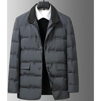 Donsuit Heren Herfst en Winter Nieuw Fake Tweedelig Pak-stijl Donzen Jas Heren Zakelijk Warme Jas 4XL black