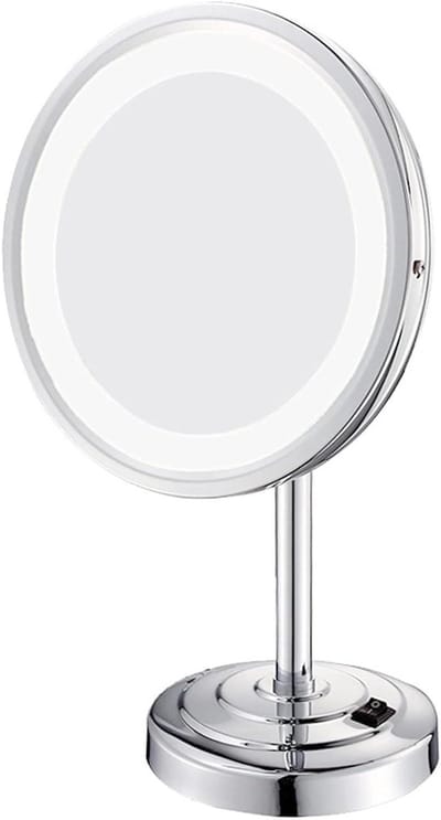 Make-upspiegel met licht - Vergrotende spiegel - Nauwkeurige make-up - 360 graden draaibaar - 20 cm - Chroom