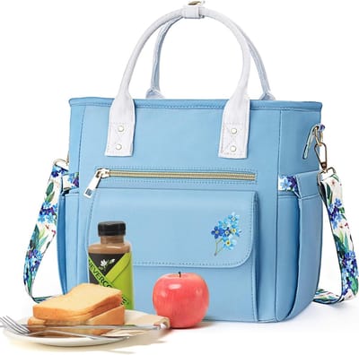 Luxe lunchtas voor dames met bloemenpatroon - Grote geïsoleerde koeltas met meerdere zakken en afneembare riem