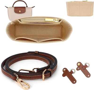 Famanu - Riem en organisator voor , Lederen Bruin Tas Riemen Voor Crossbody Handtassen en Vilt Organizer Insert