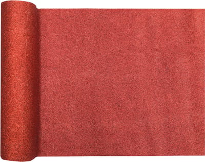 Santex Kerstdiner glitter tafelloper op rol - 2x - rood - 28 x 300 cm - polyester