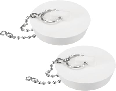 Badstoppers 2 stuks - Rubberen afvoerplug - Waterdicht afsluiten - Met trekring ketting - 5 cm diameter - Wit