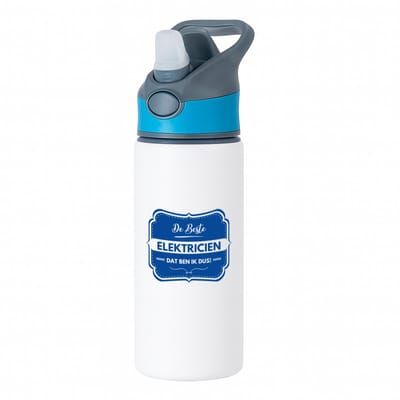 Hacebo® - De beste elektricien waterfles met rietje blauw - Elektricien - een elektricien - werk - afscheidscadeau - verjaardagscadeau - water fles - 650ML